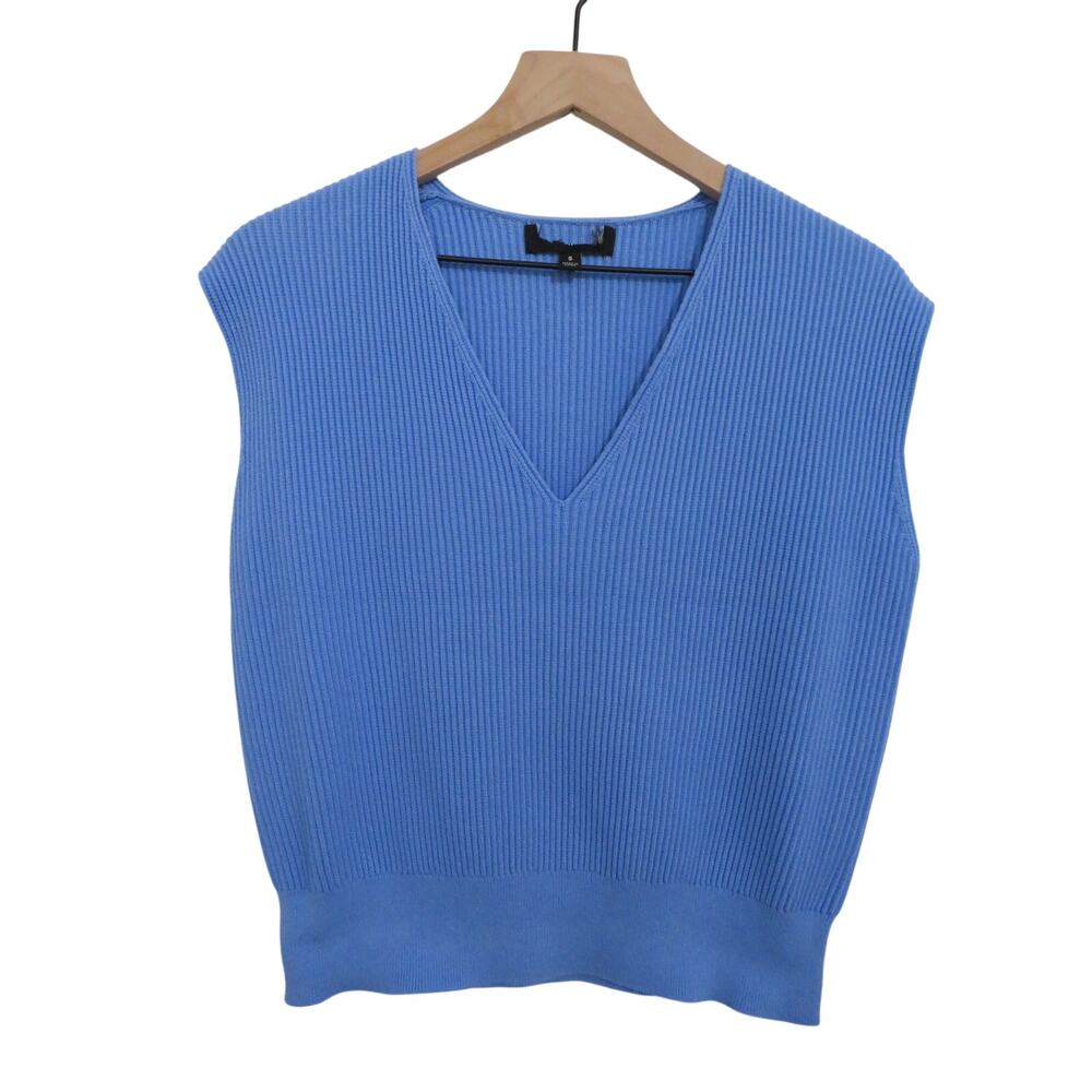 Banana Republic Women Sz S Blue Ribbed V Neck Sweater Vest Sleeveless Knit Top
